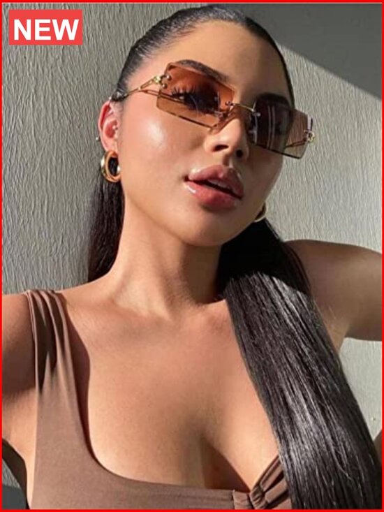 Unisex Rimless Square Sunglasses UV400 Protection Metal Frame
